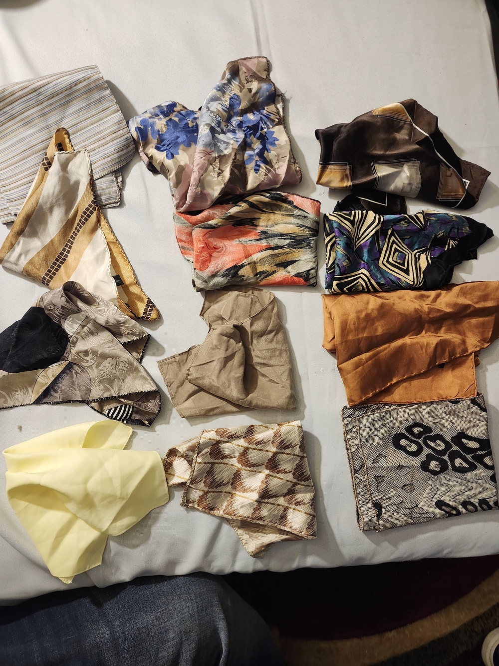 Silk and Satin Women’s Scarf Top - Mixed Prints and Neutral Tones